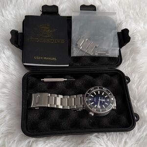 Men's Silver and Blue Watch